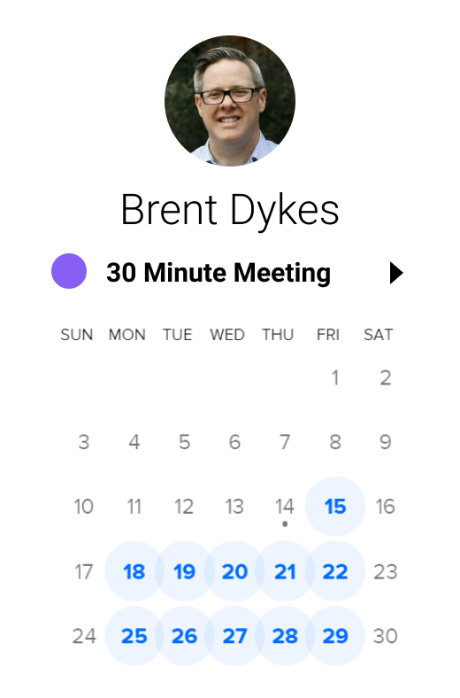 A calendar preview to schedule a meeting with Brent Dykes